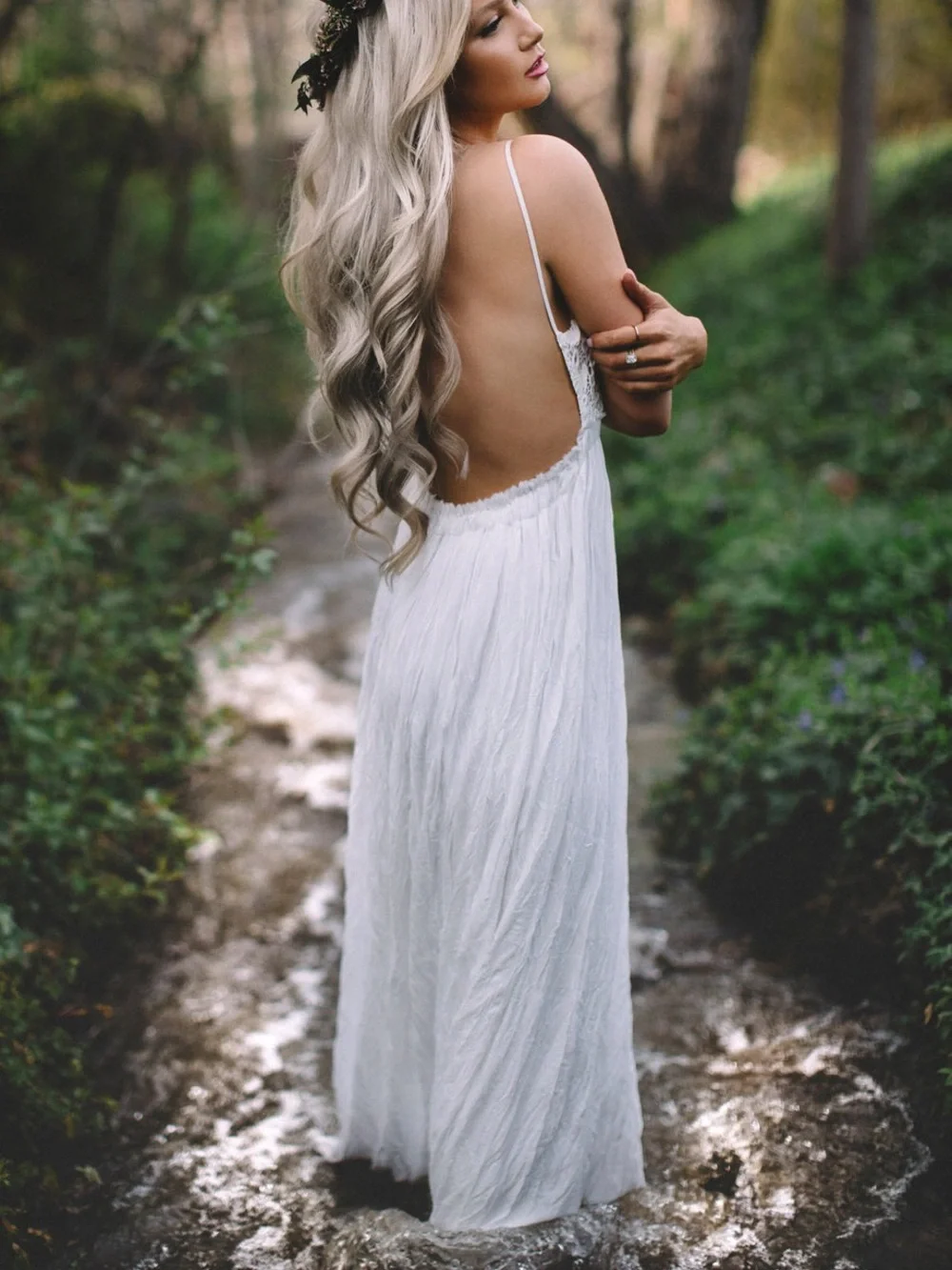 Boho Lace V-Neck White Maxi Dress long gown boho